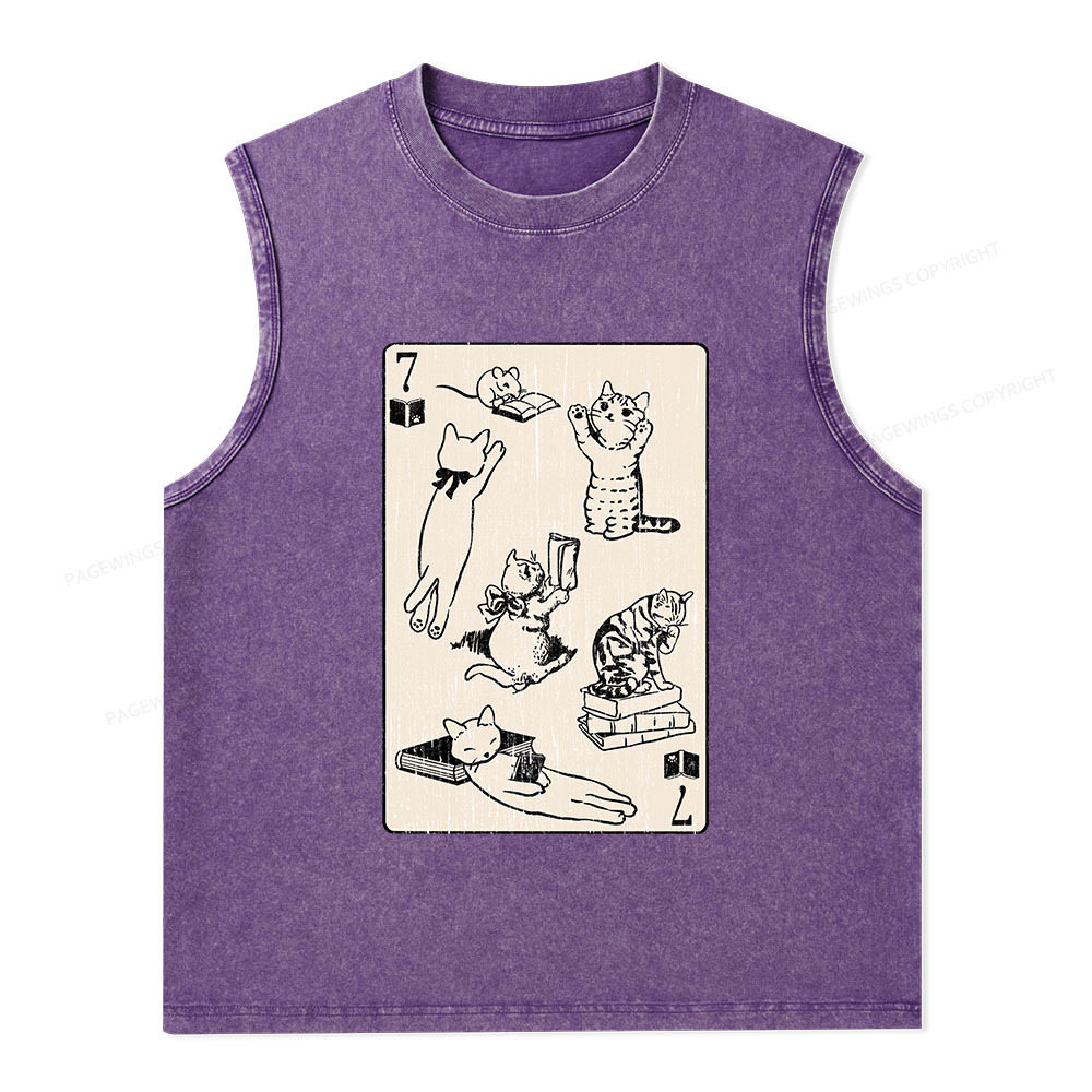 Pagewings Cats And Mouse Live In Peace With Books Unisex Washed Tank Top