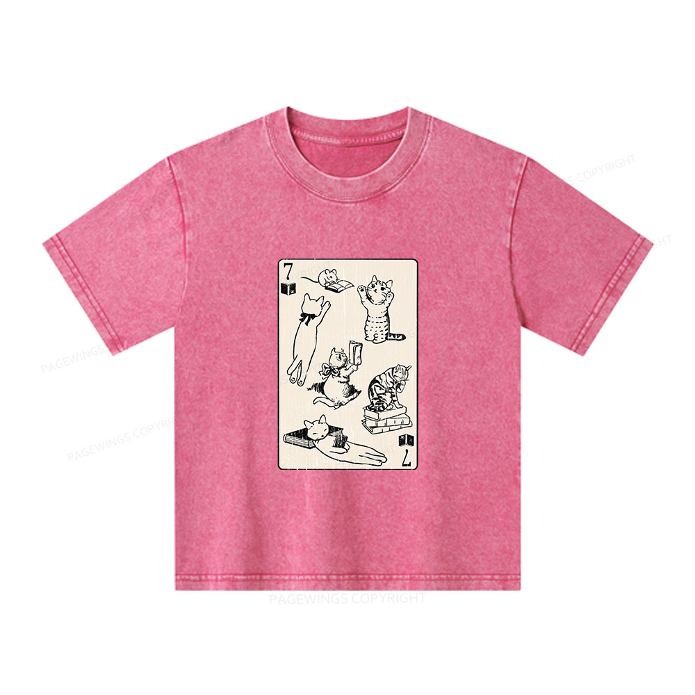 Pagewings Cats And Mouse Live In Peace With Books Unisex Kids Washed T-shirt