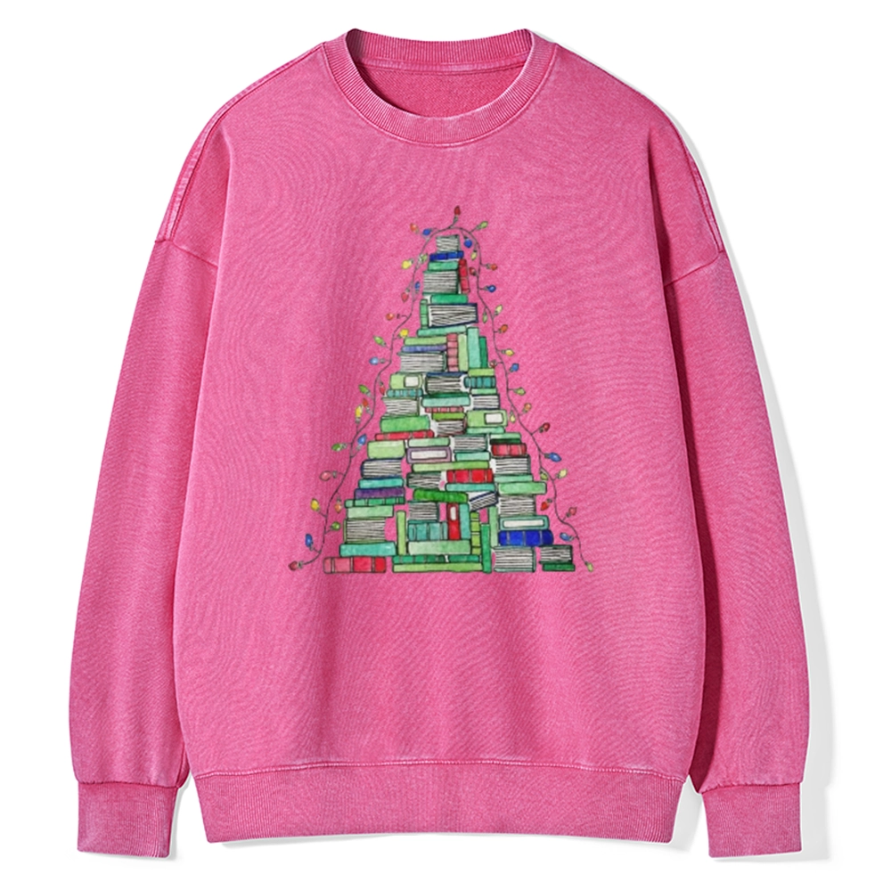 Pagewings Christmas Book Tree Unisex Washed Sweatshirt