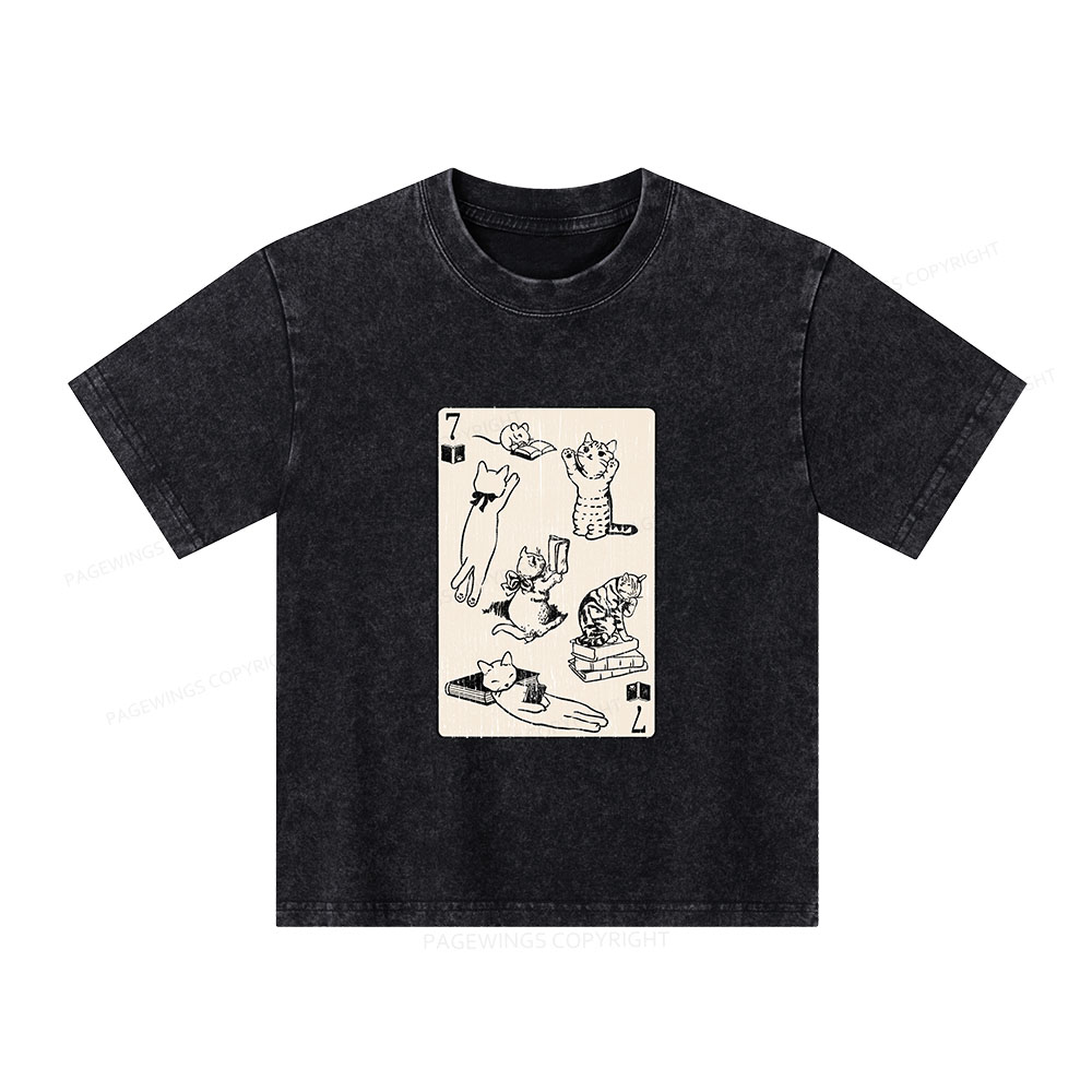 Pagewings Cats And Mouse Live In Peace With Books Unisex Kids Washed T-shirt