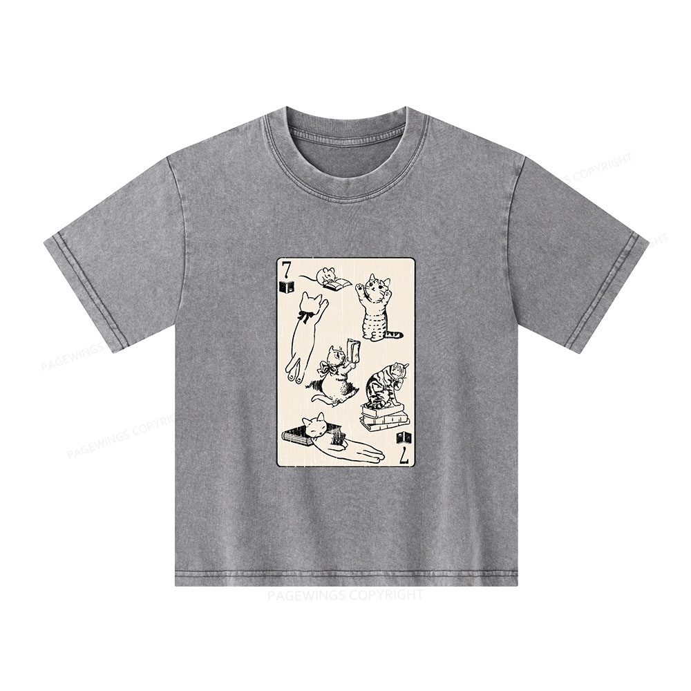 Pagewings Cats And Mouse Live In Peace With Books Unisex Kids Washed T-shirt