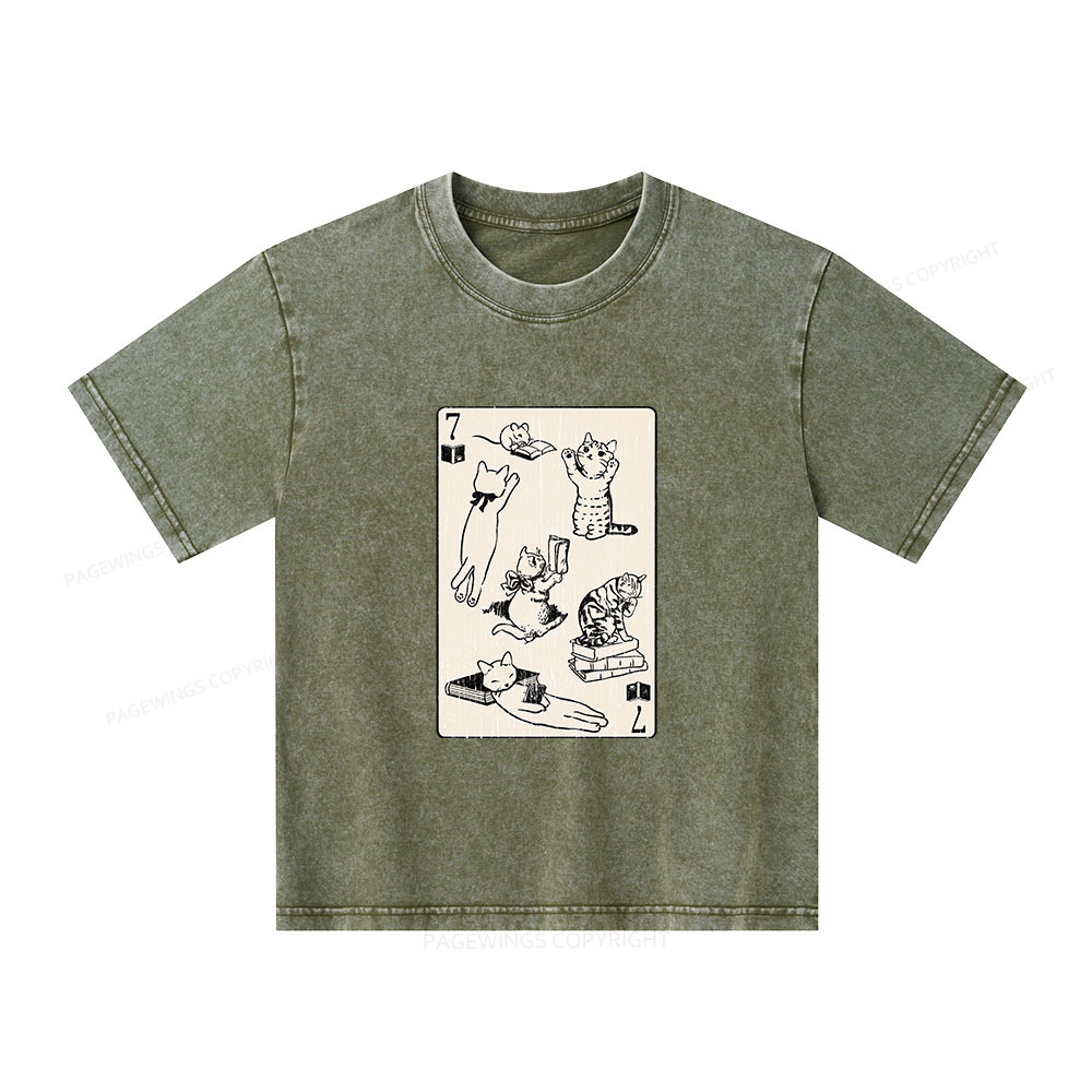 Pagewings Cats And Mouse Live In Peace With Books Unisex Kids Washed T-shirt