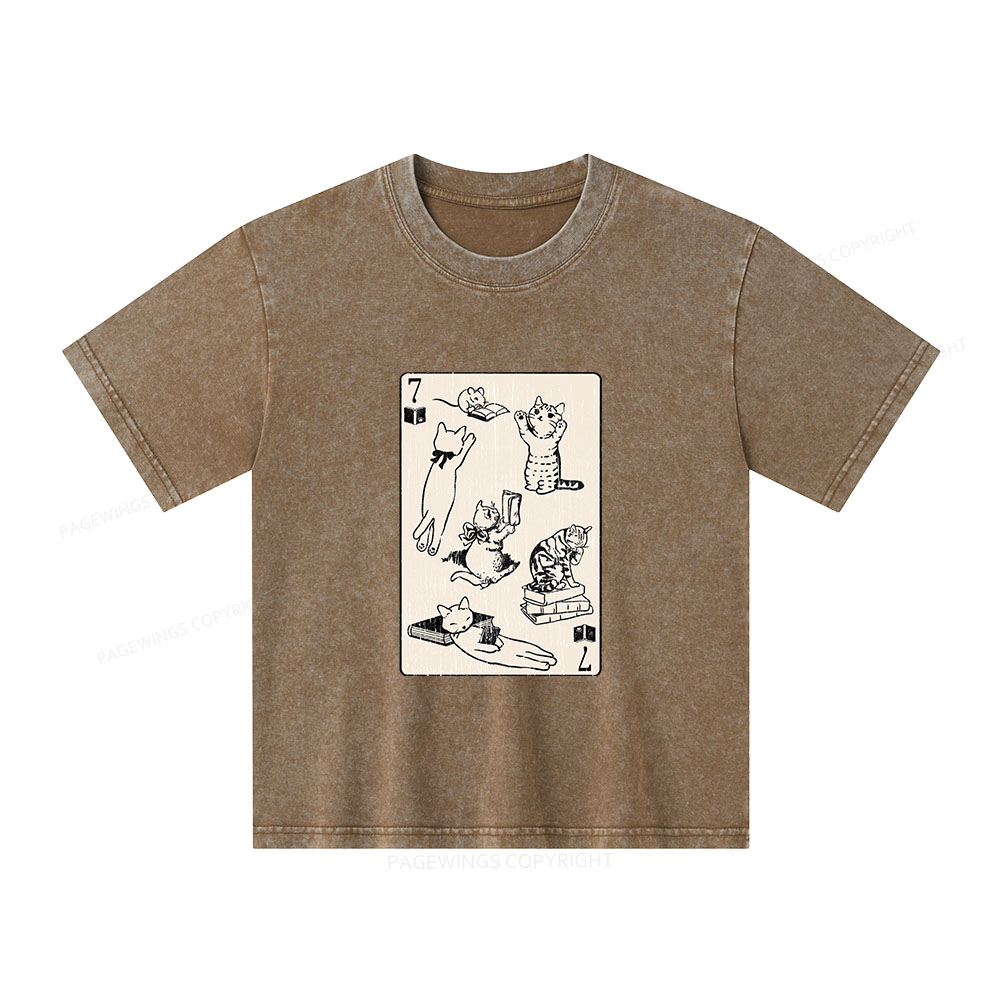 Pagewings Cats And Mouse Live In Peace With Books Unisex Kids Washed T-shirt
