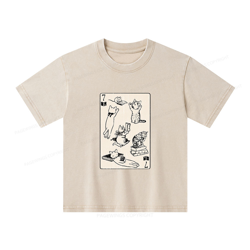 Pagewings Cats And Mouse Live In Peace With Books Unisex Kids Washed T-shirt
