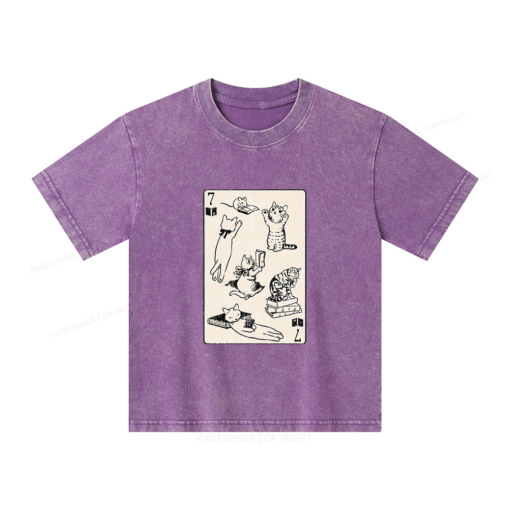 Pagewings Cats And Mouse Live In Peace With Books Unisex Kids Washed T-shirt