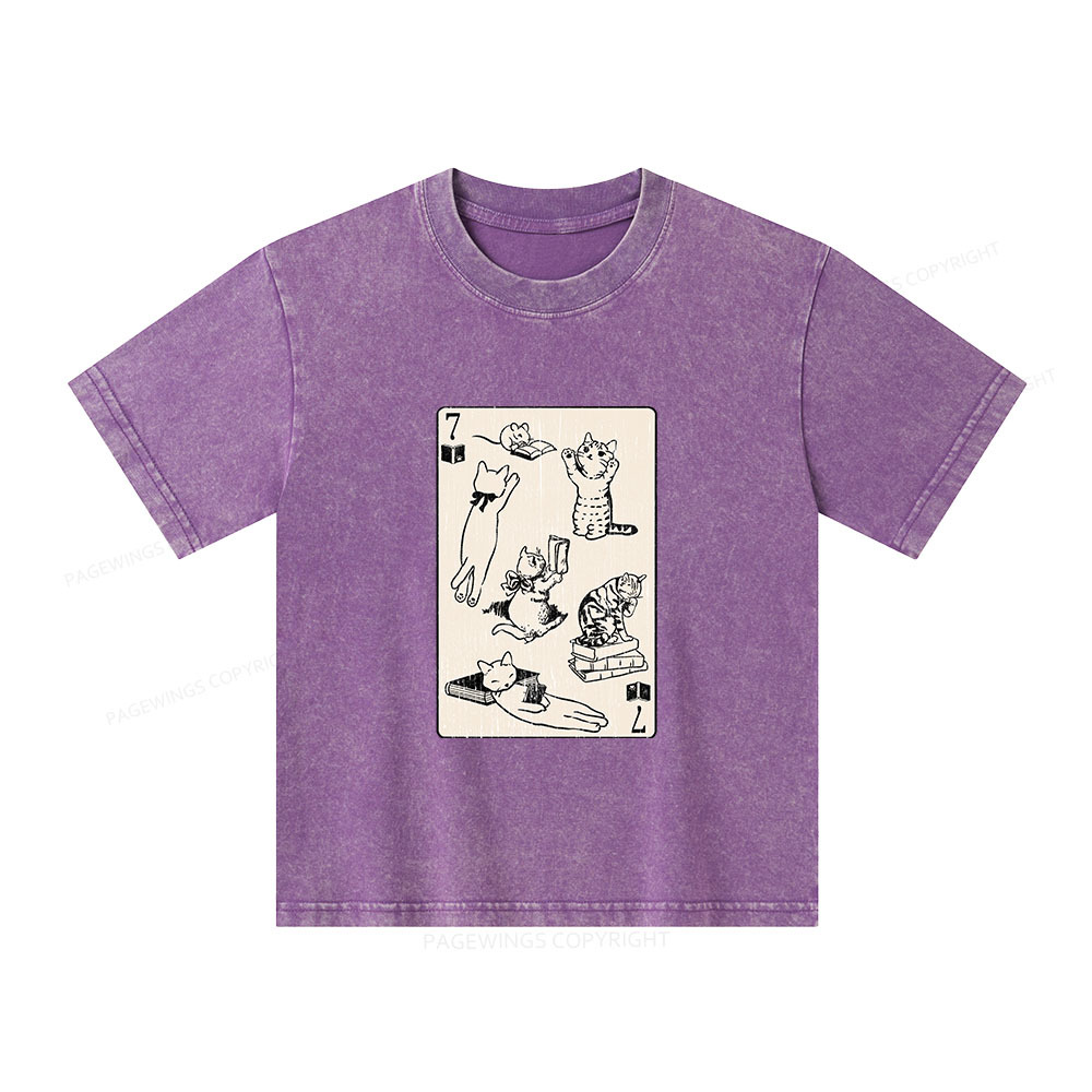 Pagewings Cats And Mouse Live In Peace With Books Unisex Kids Washed T-shirt