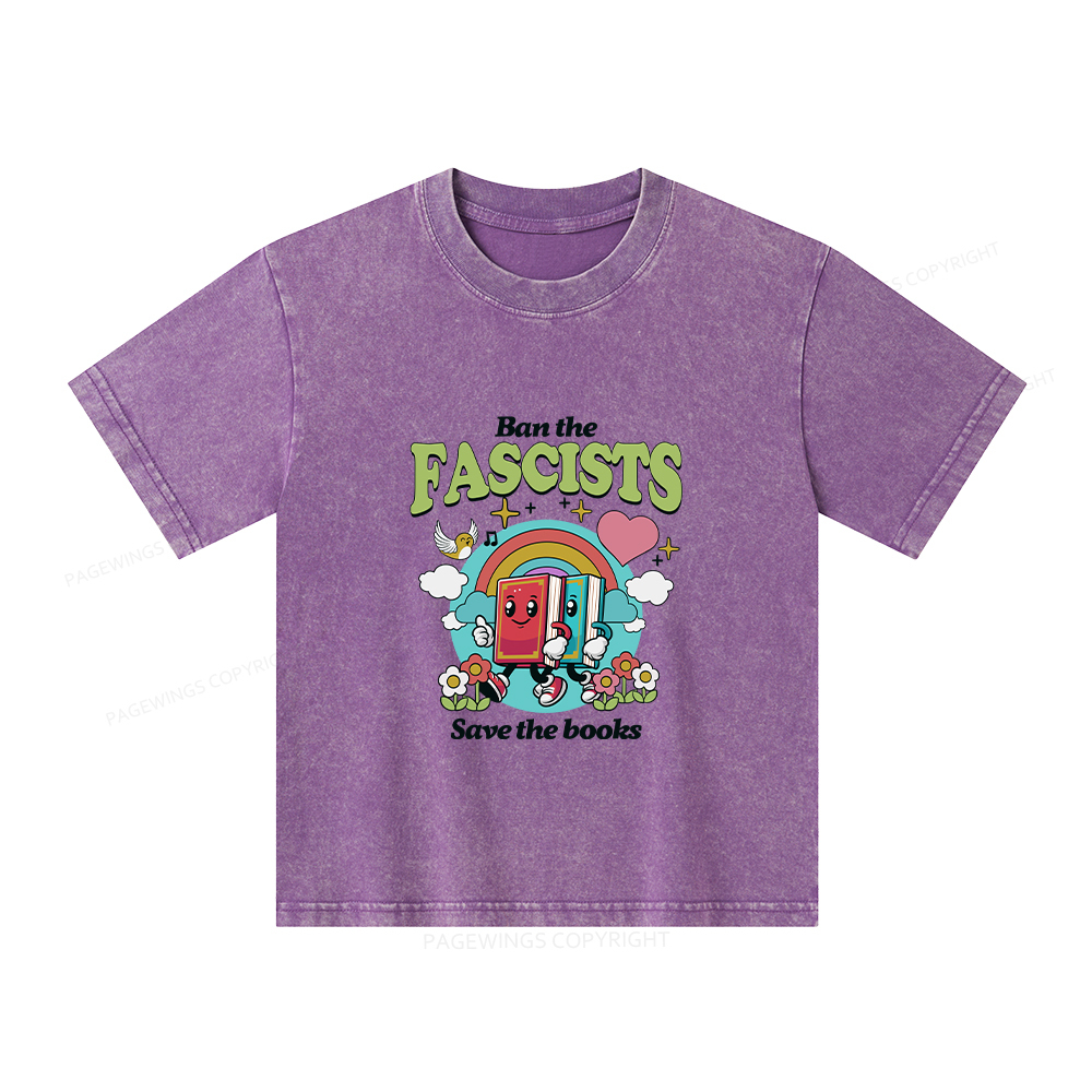 Pagewings Ban the Fascists Save the Books Unisex Kids Washed T-shirt