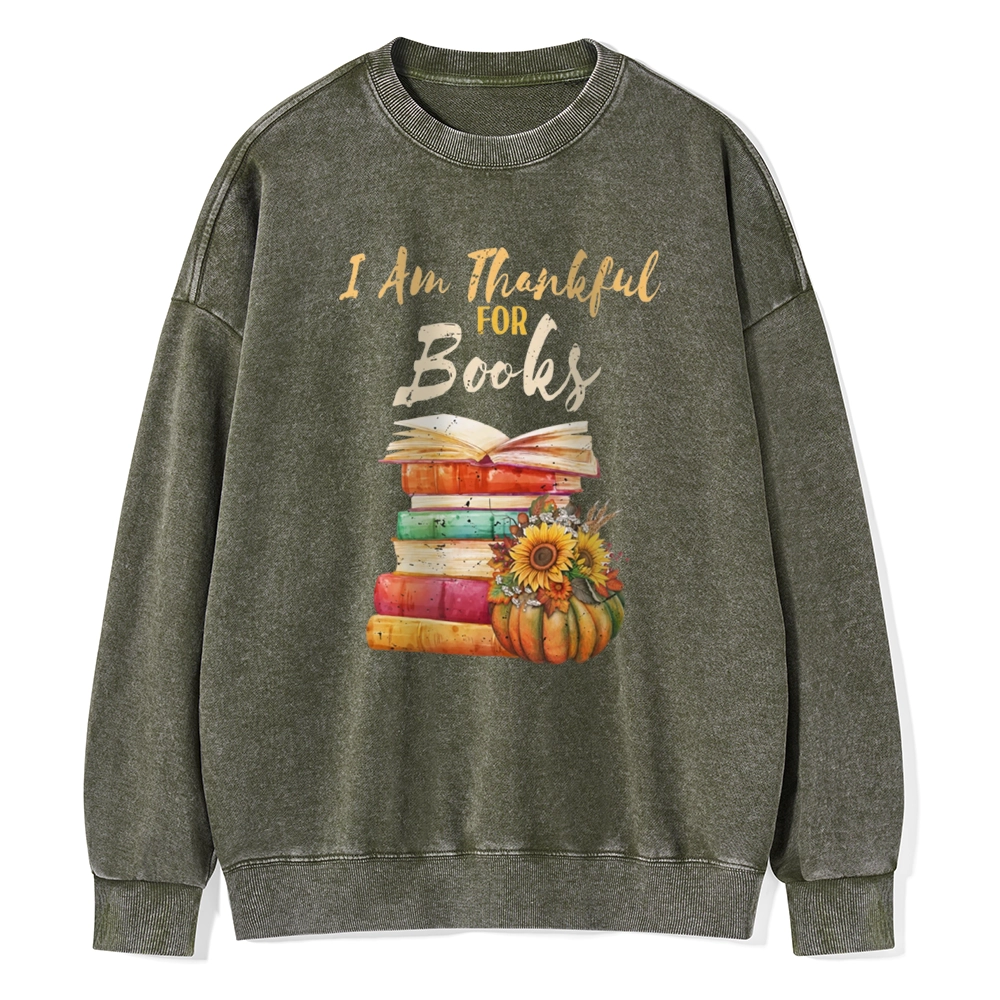 Pagewings   Thanksgiving I‘m Thankful For Books Unisex Washed Sweatshirt