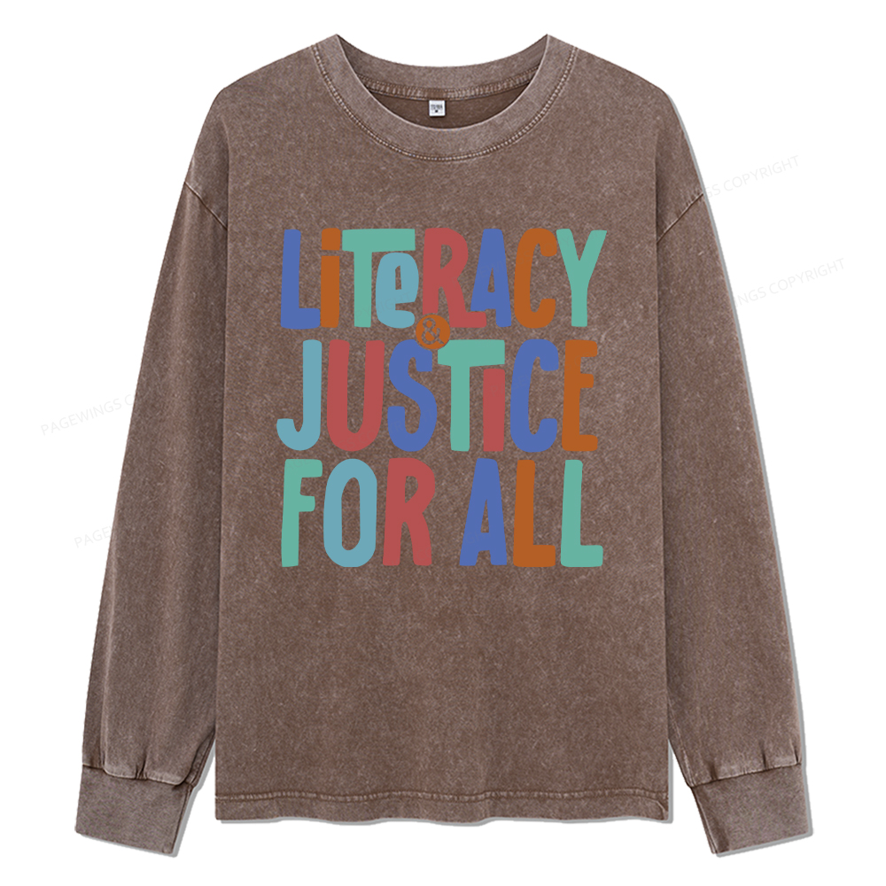 pagewings Reading Book Club Shirt Unisex Washed Long Sleeve T-shirt