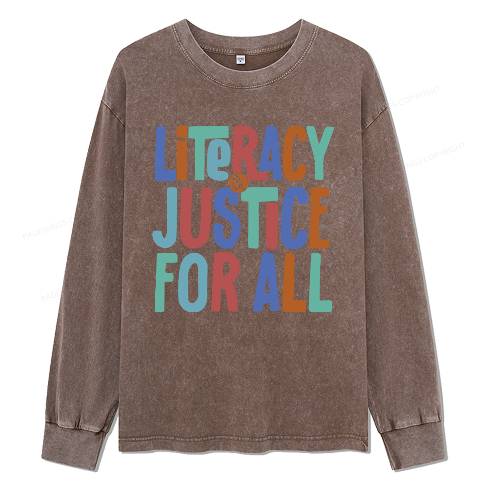 pagewings Reading Book Club Shirt Unisex Washed Long Sleeve T-shirt