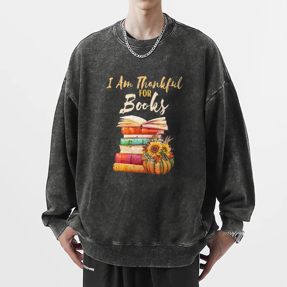 Pagewings   Thanksgiving I‘m Thankful For Books Unisex Washed Sweatshirt