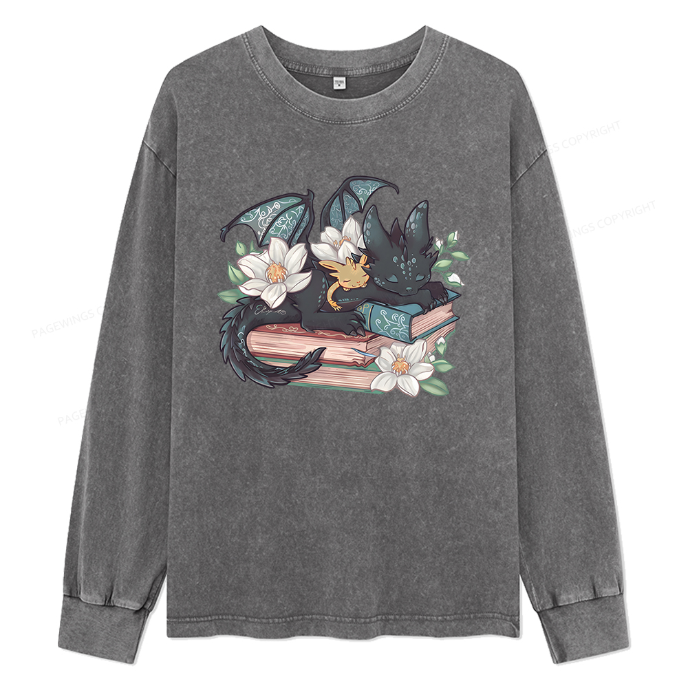 pagewings Fantasy Book Dragon Unisex Washed Long Sleeve T-shirt