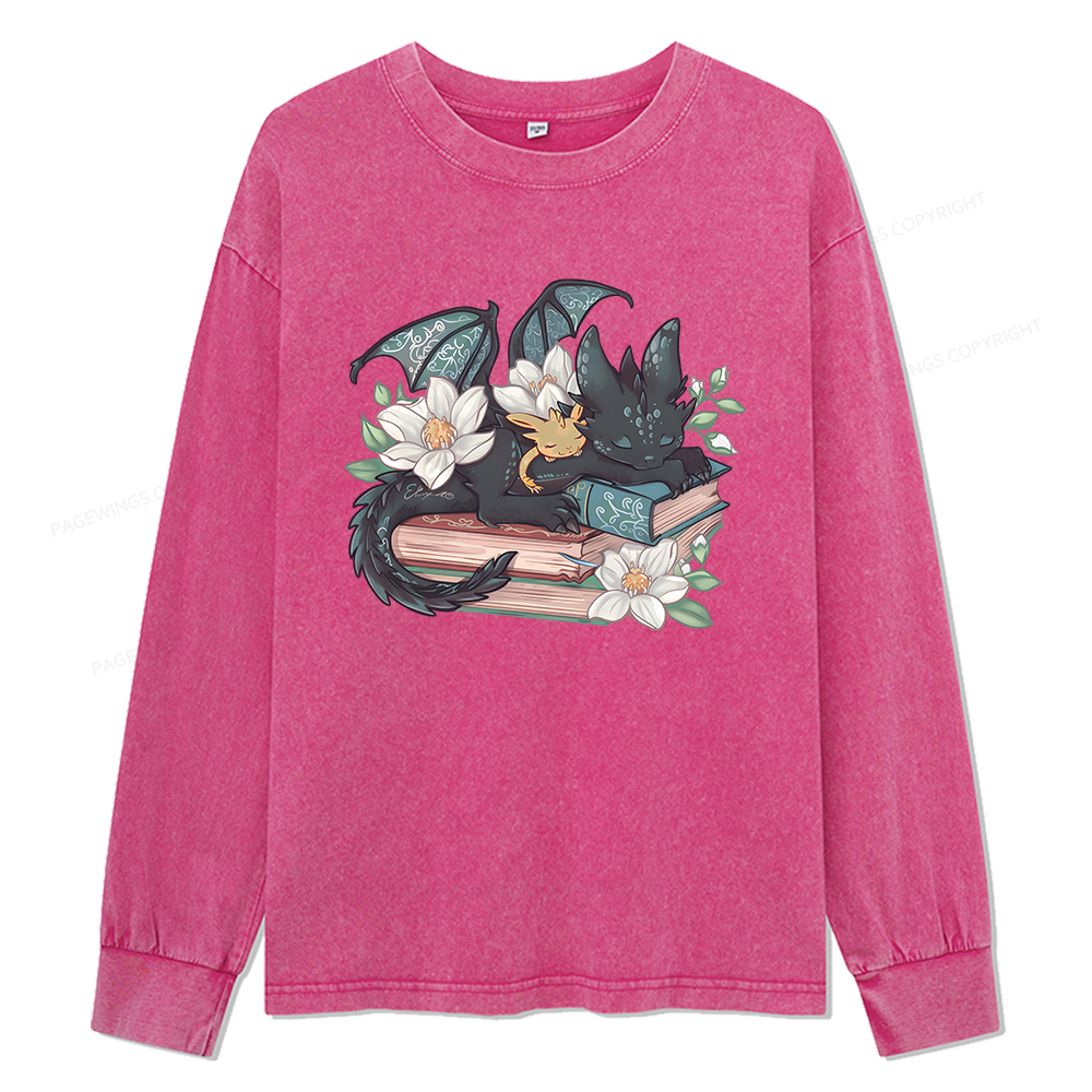 pagewings Fantasy Book Dragon Unisex Washed Long Sleeve T-shirt