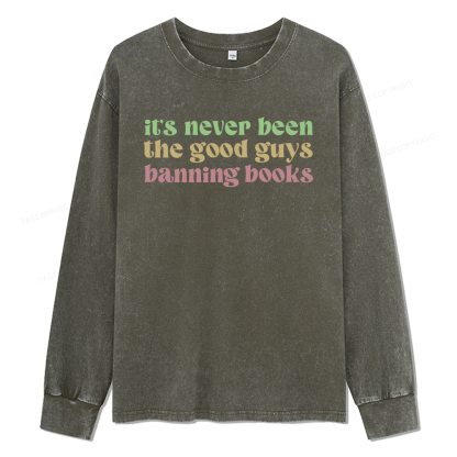 pagewings It's Never Been the Good Guys Banning Books Unisex Washed Long Sleeve T-shirt