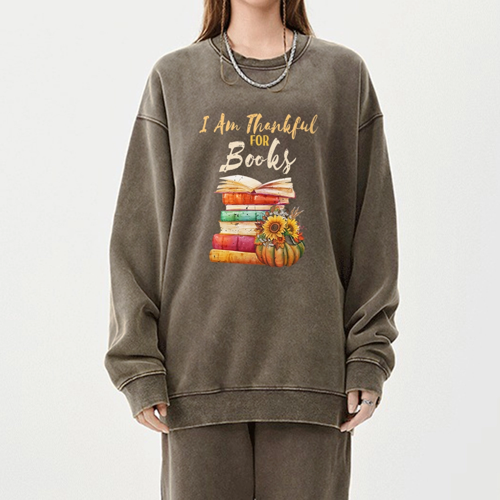 Pagewings   Thanksgiving I‘m Thankful For Books Unisex Washed Sweatshirt
