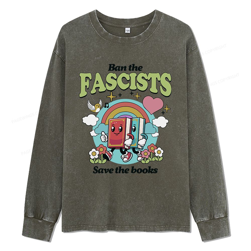 pagewings Ban the Fascists Save the Books Unisex Washed Long Sleeve T-shirt