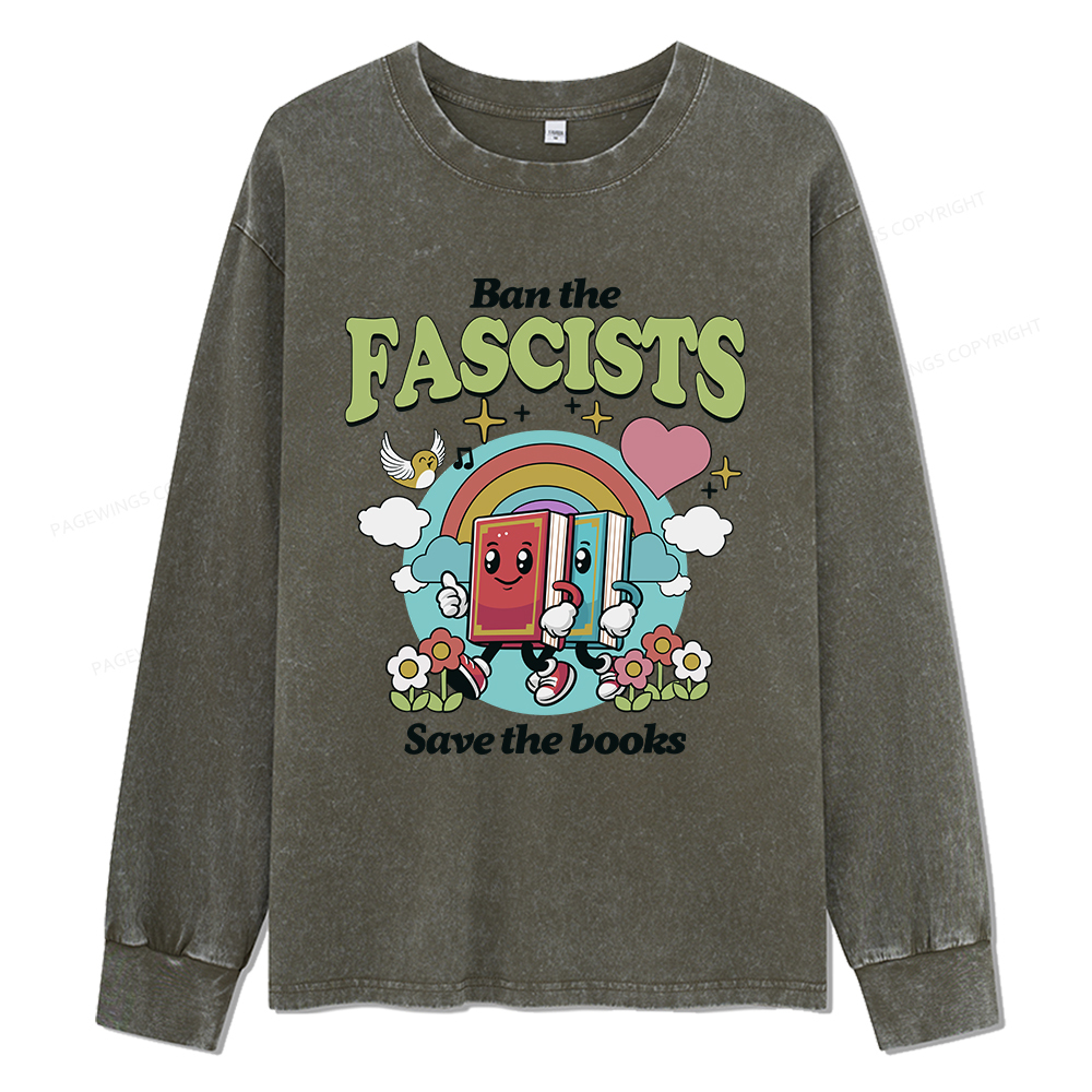 pagewings Ban the Fascists Save the Books Unisex Washed Long Sleeve T-shirt