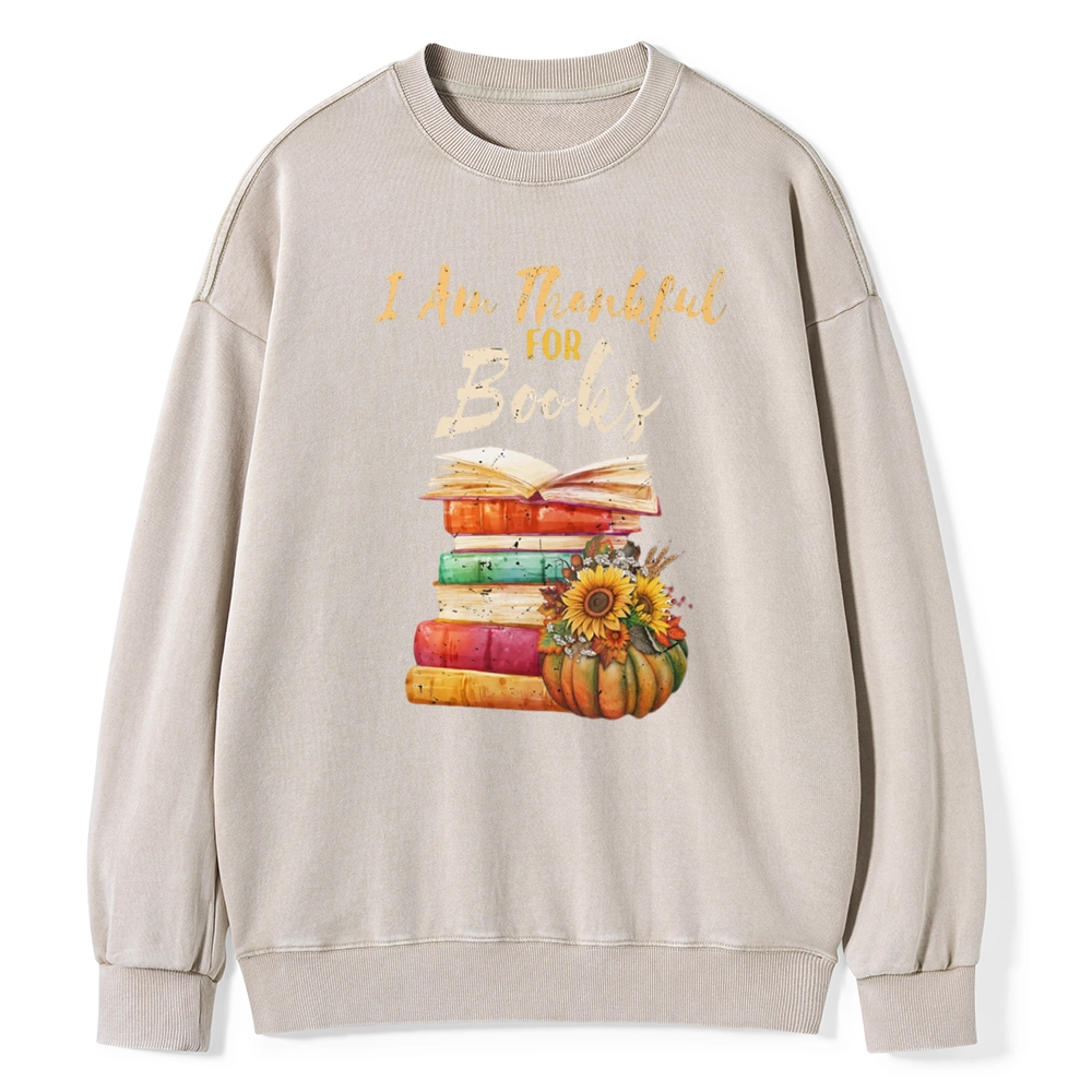 Pagewings   Thanksgiving I‘m Thankful For Books Unisex Washed Sweatshirt