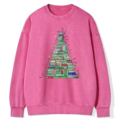 Pagewings Christmas Book Tree Unisex Washed Sweatshirt