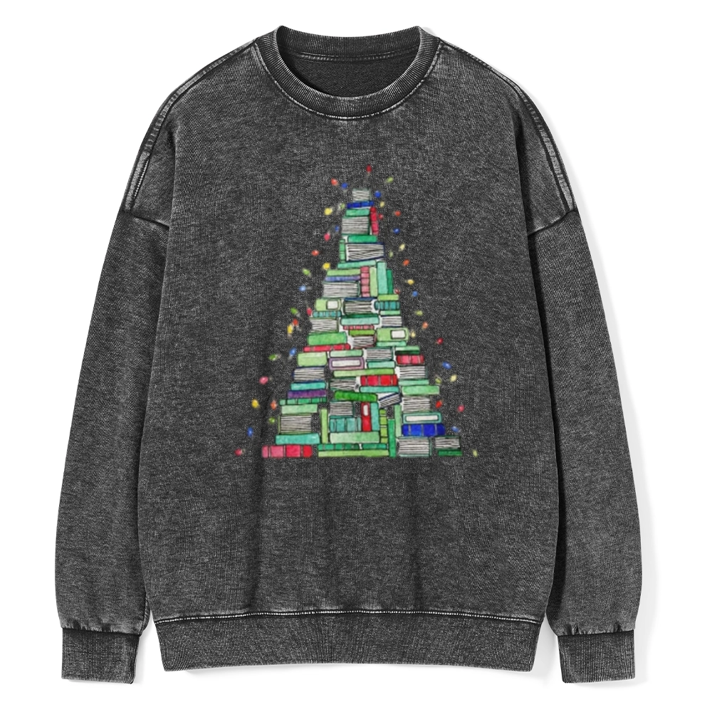Pagewings Christmas Book Tree Unisex Washed Sweatshirt