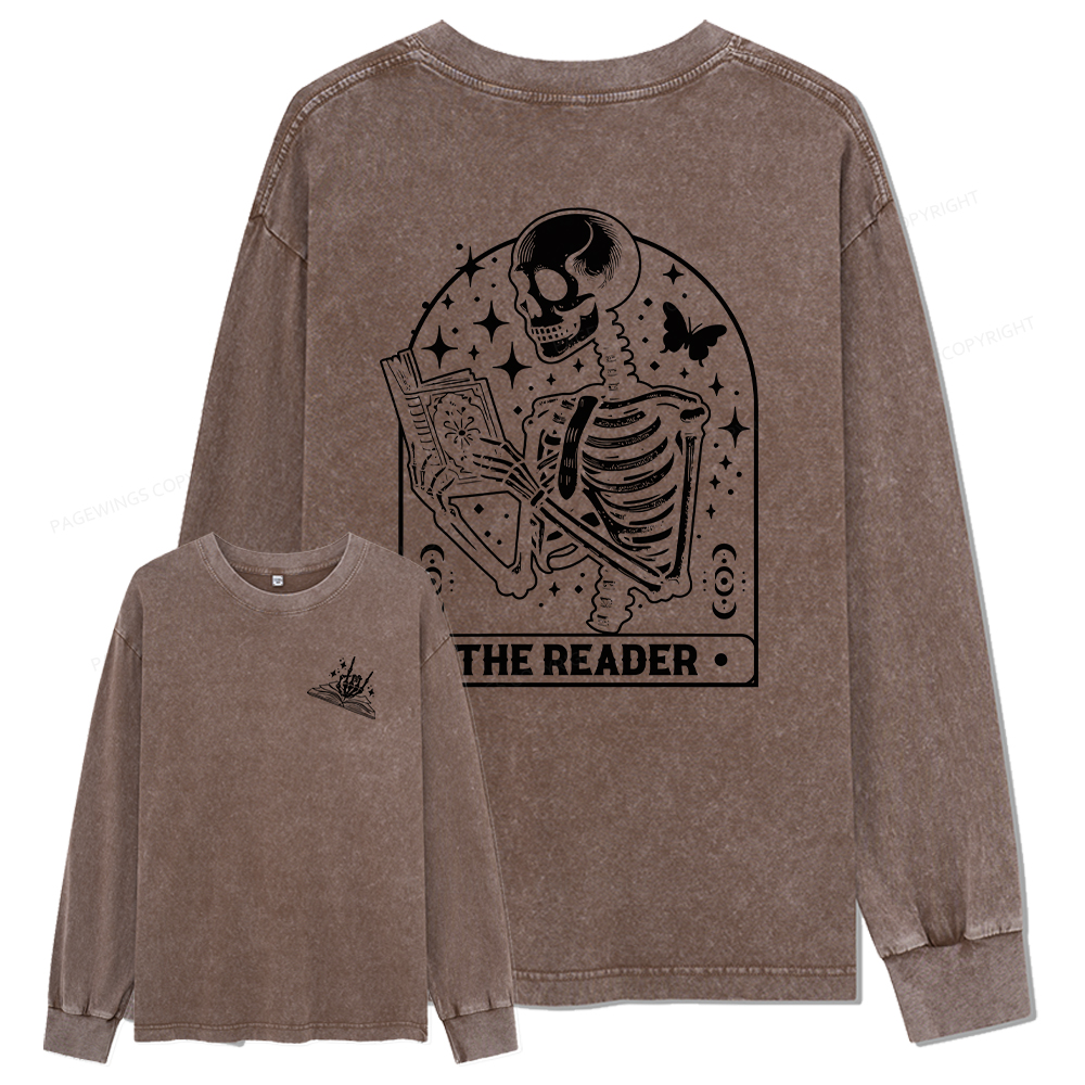pagewings The Reader Tarot Card Shirt Unisex Washed Long Sleeve T-shirt