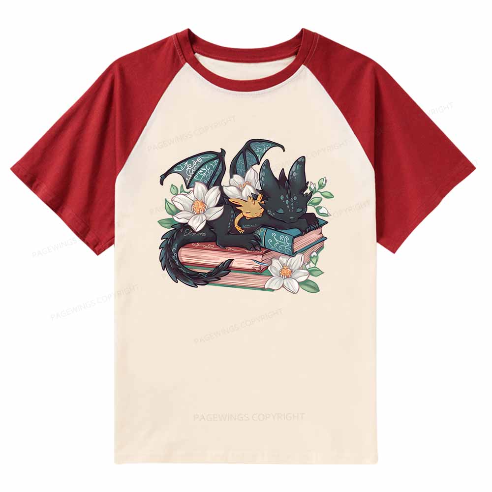 Pagewings Fantasy Book Dragon Raglan T-shirt