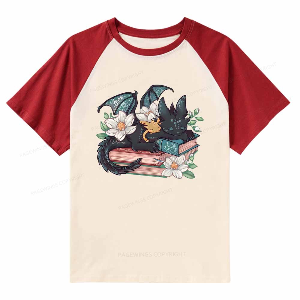 Pagewings Fantasy Book Dragon Raglan T-shirt