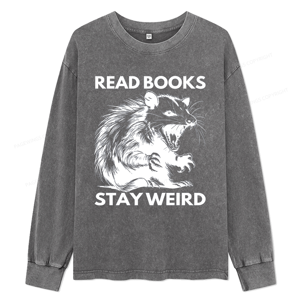 pagewings Read Books Stay Weird Unisex Washed Long Sleeve T-shirt