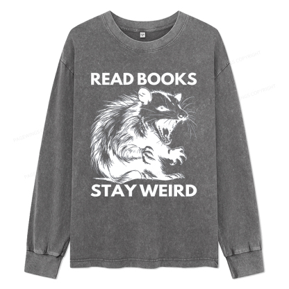 pagewings Read Books Stay Weird Unisex Washed Long Sleeve T-shirt