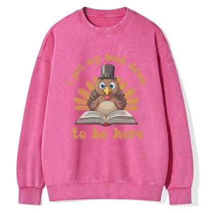Pagewings Funny Thanksgiving Book Unisex Washed Sweatshirt