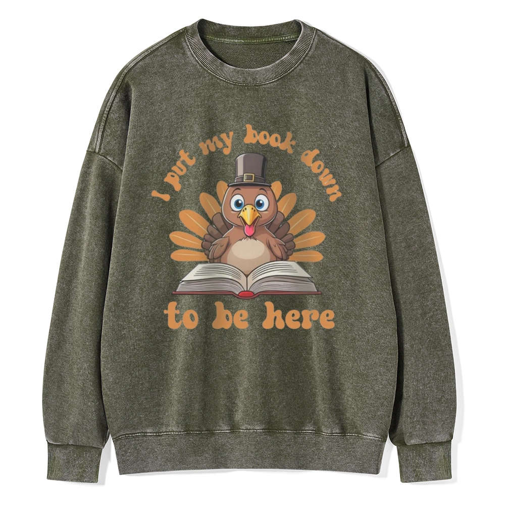 Pagewings Funny Thanksgiving Book Unisex Washed Sweatshirt