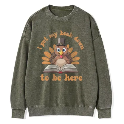 Pagewings Funny Thanksgiving Book Unisex Washed Sweatshirt