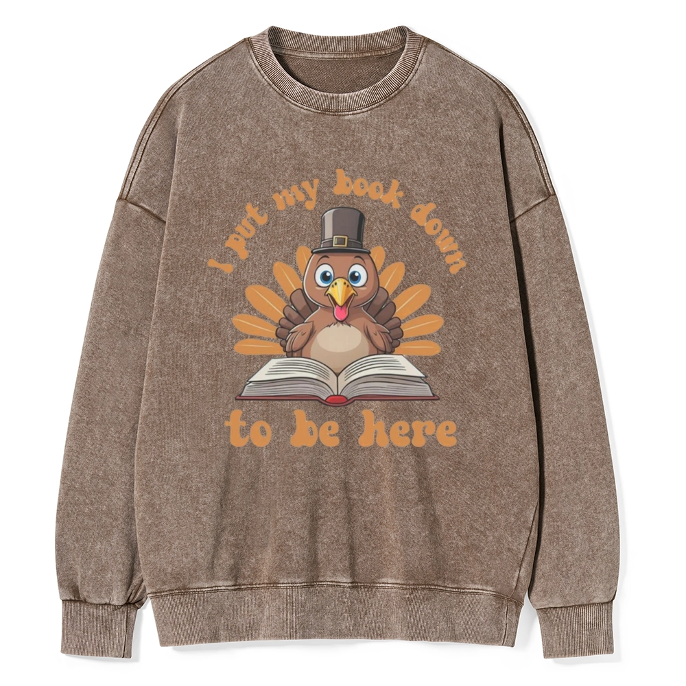 Pagewings Funny Thanksgiving Book Unisex Washed Sweatshirt