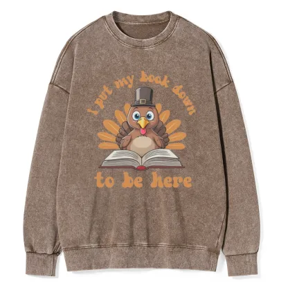 Pagewings Funny Thanksgiving Book Unisex Washed Sweatshirt