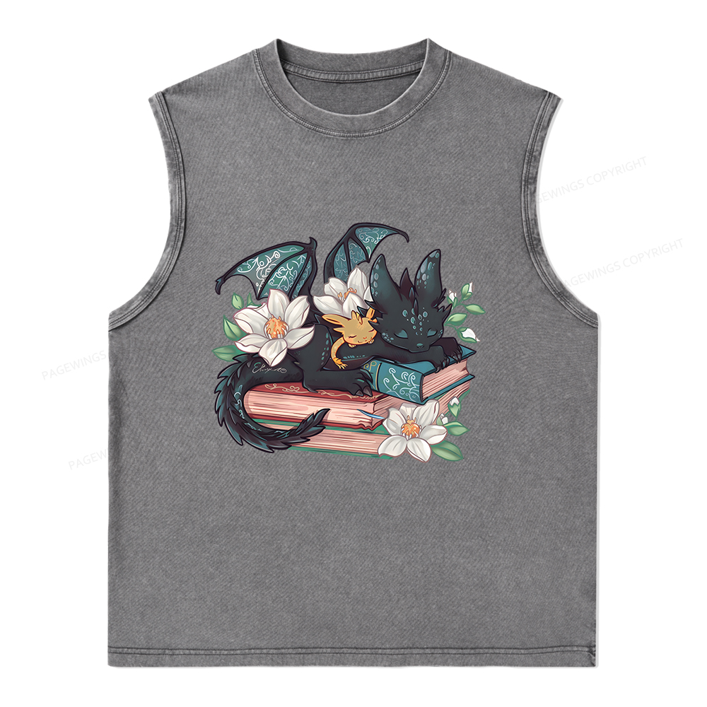 Pagewings Fantasy Book Dragon Unisex Washed Tank Top