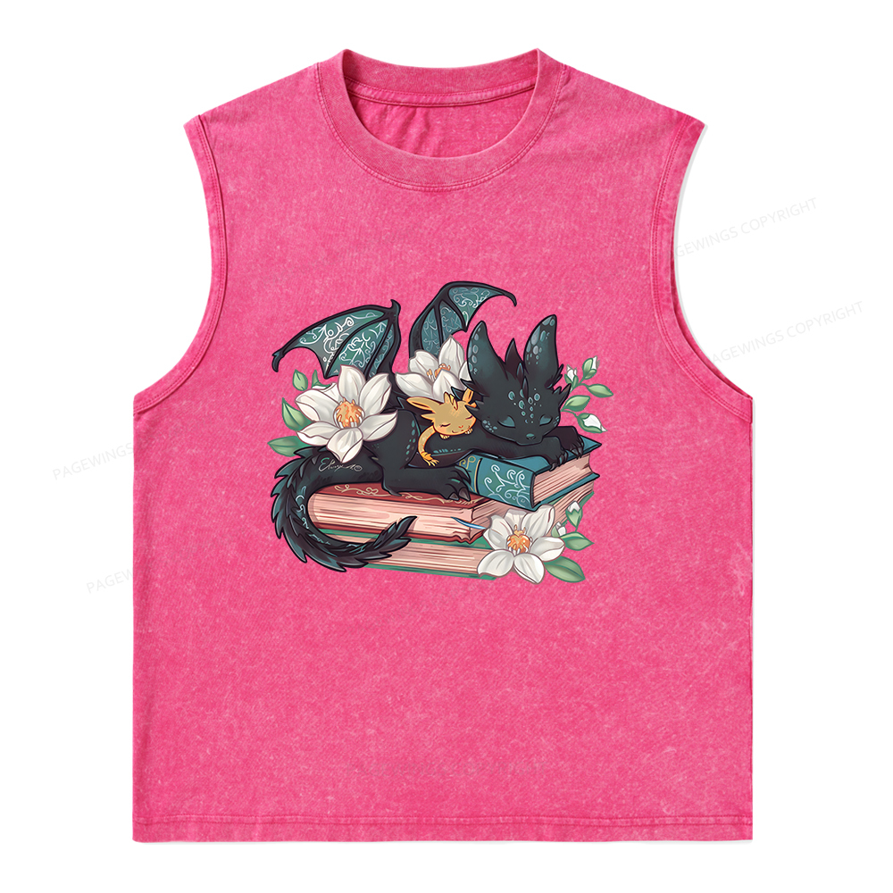 Pagewings Fantasy Book Dragon Unisex Washed Tank Top