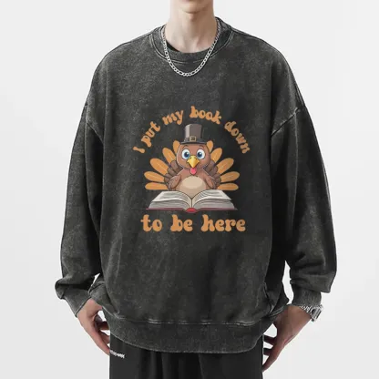 Pagewings Funny Thanksgiving Book Unisex Washed Sweatshirt
