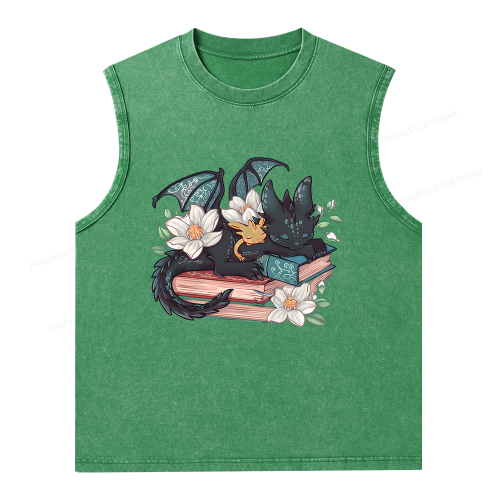 Pagewings Fantasy Book Dragon Unisex Washed Tank Top