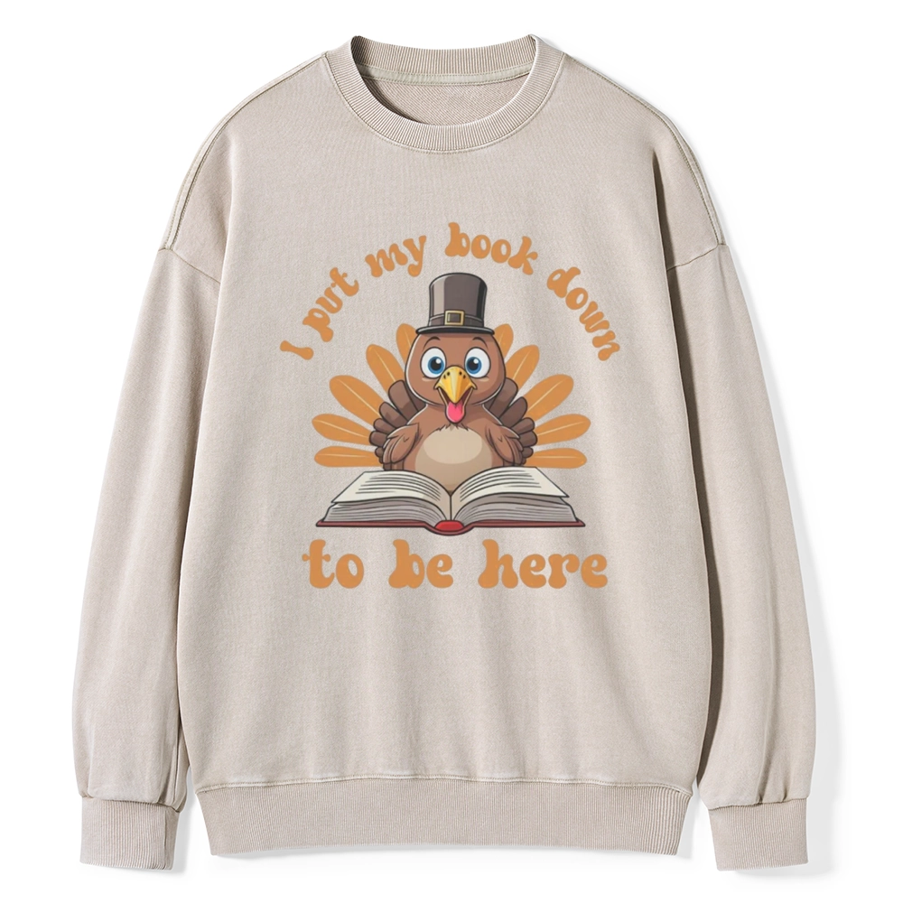 Pagewings Funny Thanksgiving Book Unisex Washed Sweatshirt