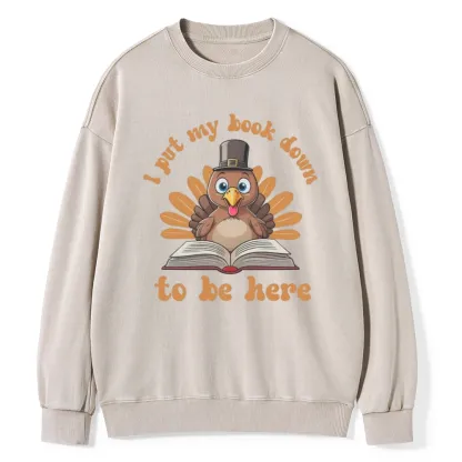 Pagewings Funny Thanksgiving Book Unisex Washed Sweatshirt