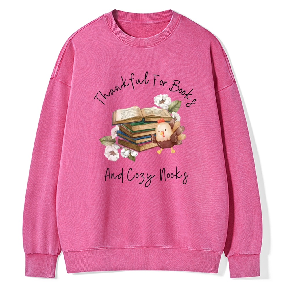 Pagewings Thankful For Books And Cozy Nooks Unisex Washed Sweatshirt