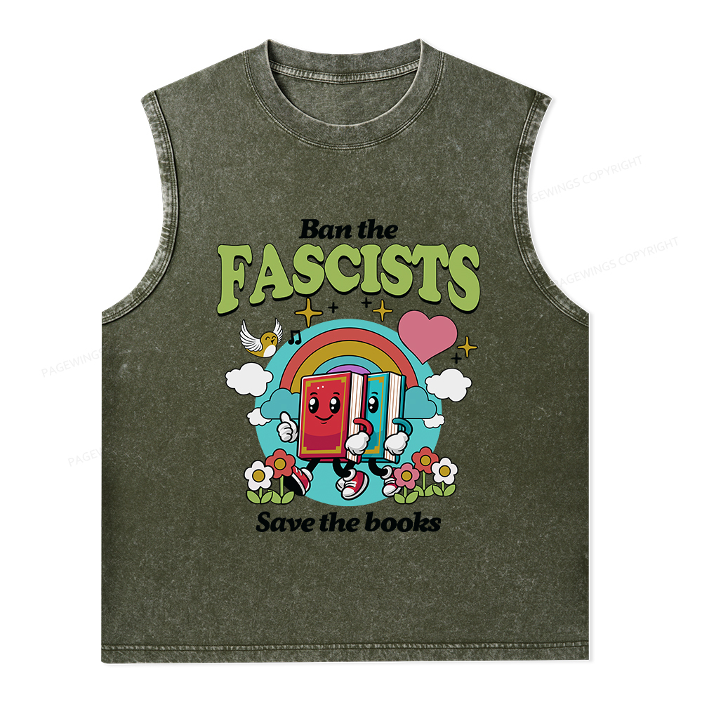 Pagewings Ban the Fascists Save the Books Unisex Washed Tank Top