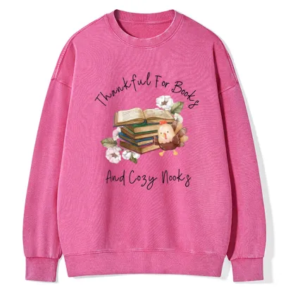 Pagewings Thankful For Books And Cozy Nooks Unisex Washed Sweatshirt