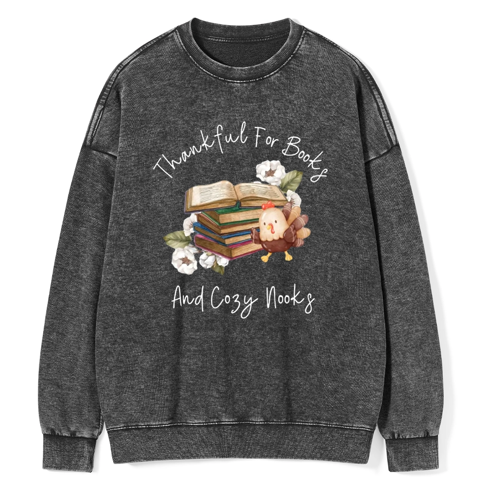 Pagewings Thankful For Books And Cozy Nooks Unisex Washed Sweatshirt