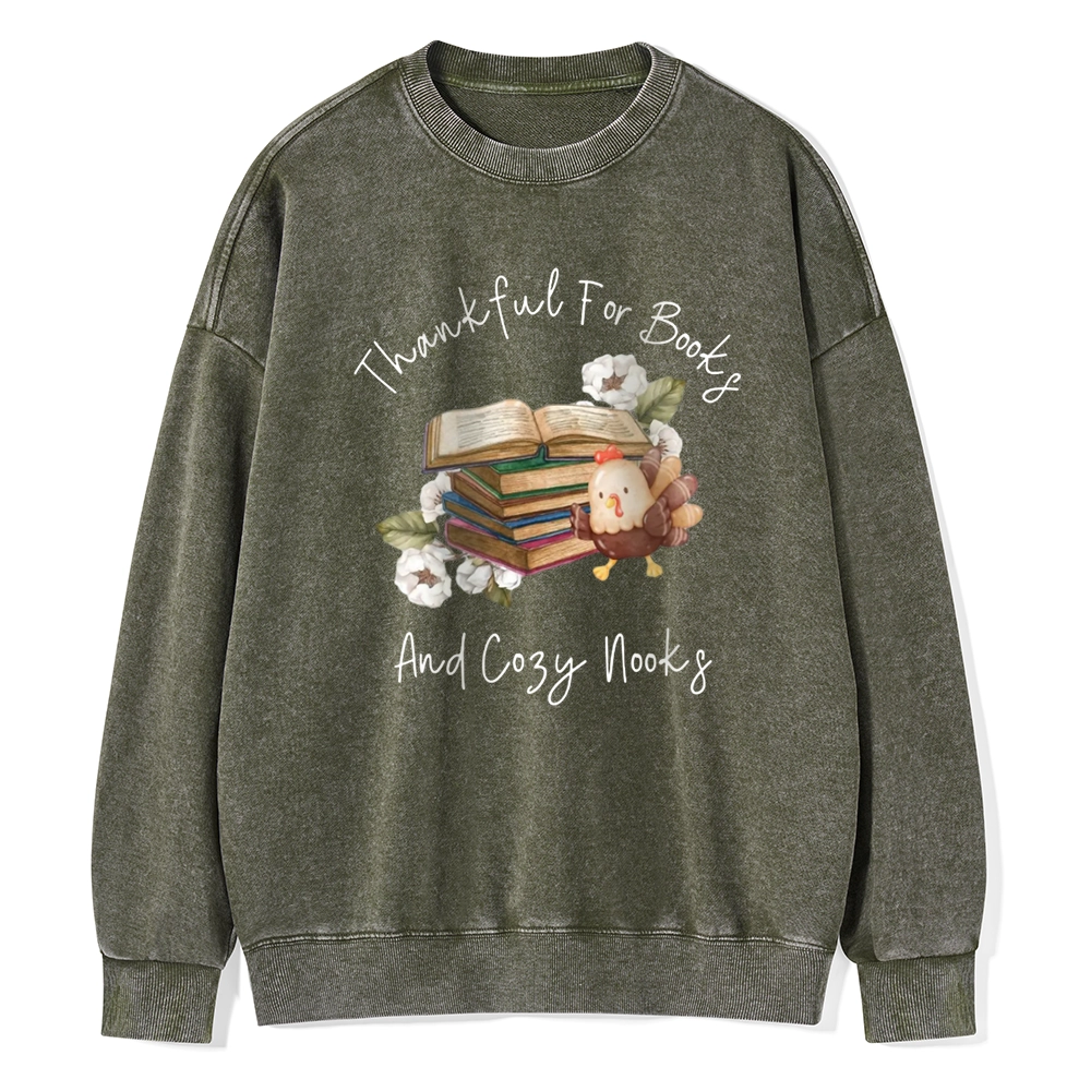 Pagewings Thankful For Books And Cozy Nooks Unisex Washed Sweatshirt