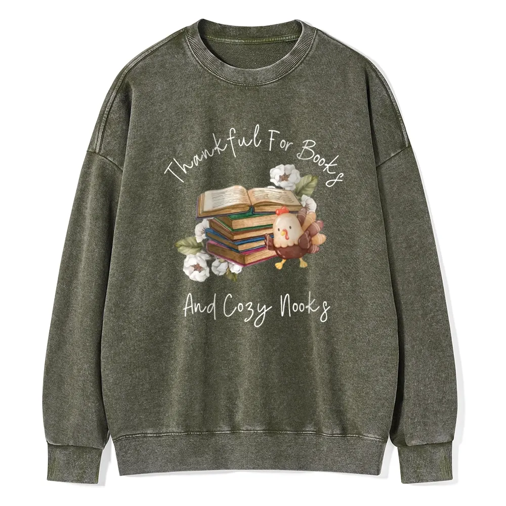 Pagewings Thankful For Books And Cozy Nooks Unisex Washed Sweatshirt