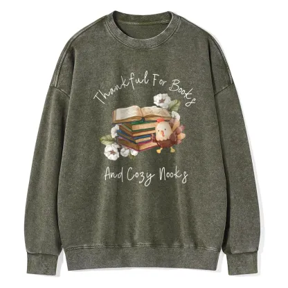 Pagewings Thankful For Books And Cozy Nooks Unisex Washed Sweatshirt
