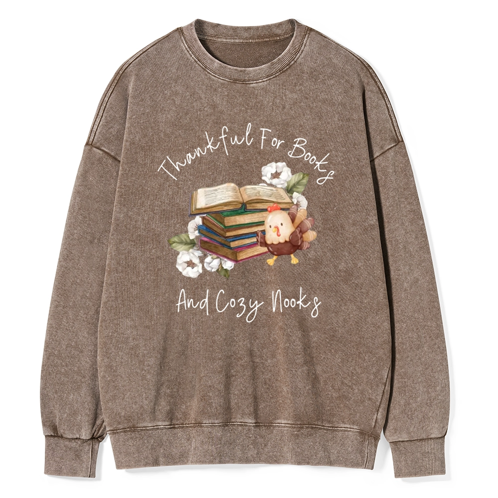 Pagewings Thankful For Books And Cozy Nooks Unisex Washed Sweatshirt