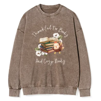 Pagewings Thankful For Books And Cozy Nooks Unisex Washed Sweatshirt