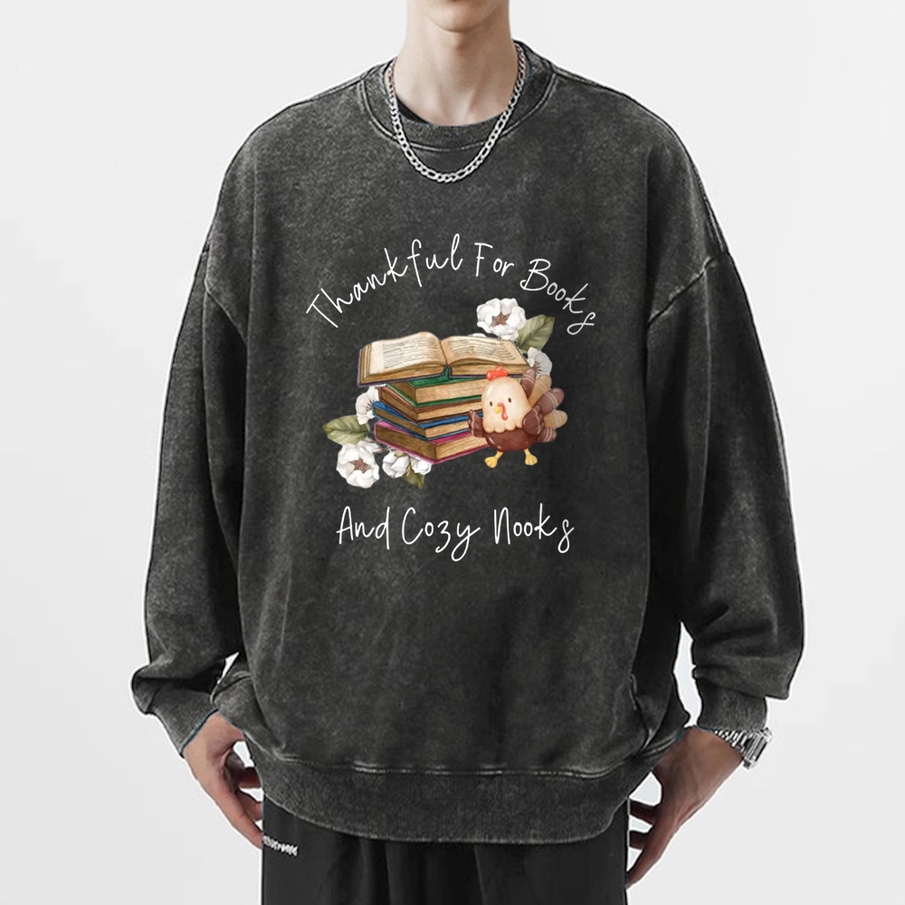 Pagewings Thankful For Books And Cozy Nooks Unisex Washed Sweatshirt